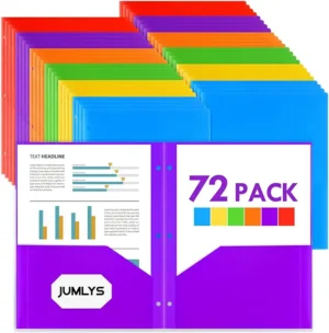 72 pack plastic 2 pocket folder with 3 hole punch, heavy duty