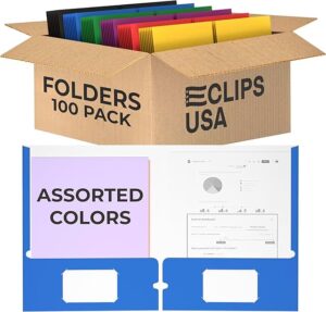 Two Pocket Folders Assorted colors 100 Pack